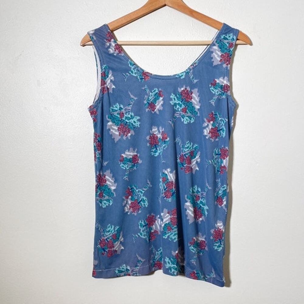 Vintage 70s Handmade Tree Patterned Tank Top / Size S/M / Retro Poly Sleeveless